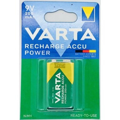 Įkraunamas maitinimo elementas ,,kronos“  tipo, 6F22 9V, 200 mAh