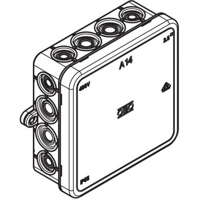 Paskirstymo/komutacinė dėžutė, A14, 100x100x40, IP55 1