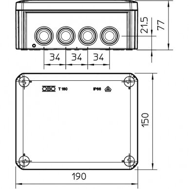 Paskirstymo/komutacinė dėžutė, T160, 190x150x77, IP66 2